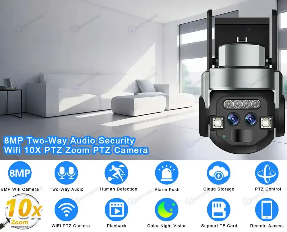 Carecam Pro 4K 8MP Dual Lens Wireless Camera Human Detection 10X PTZ Zoom Color Night Vision CCTV Intelligent Monitoring Camera - Image 7