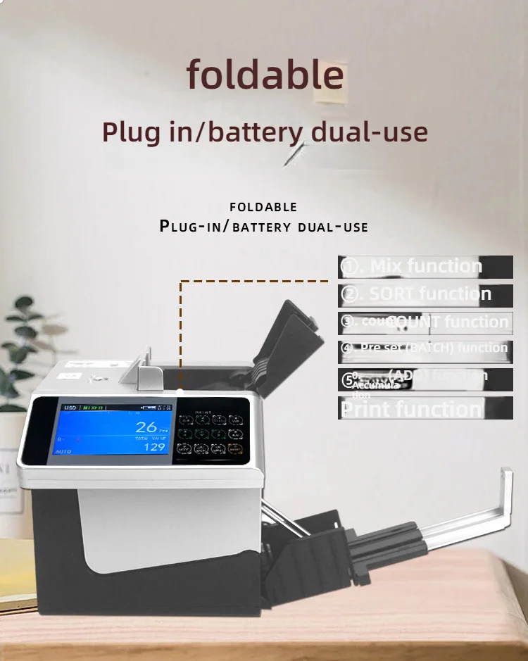 Rechargeable Money Counter Machine with LCD Display | 2,260 Bills per Minute, Mix/Sort/Count, Cash Counter Bill Counter Machine - Image 12