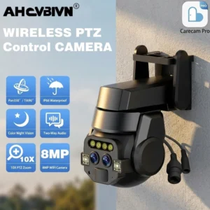 Carecam Pro 4K 8MP Dual Lens Wireless Camera Human Detection 10X PTZ Zoom Color Night Vision CCTV Intelligent Monitoring Camera