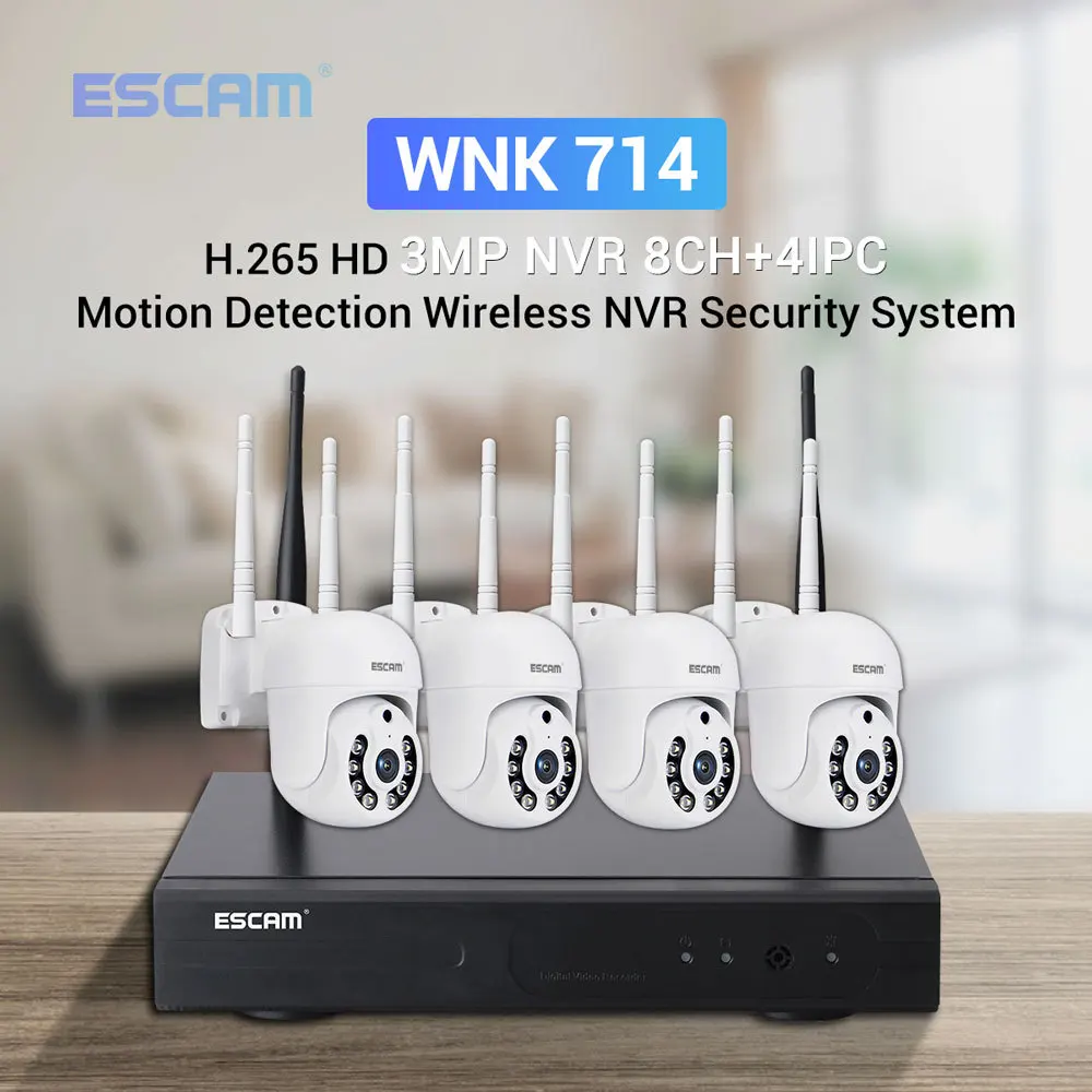 ESCAM H.265 3MP HD Wireless CCTV System Two Way Audio Waterproof PTZ WIFI IP Security Camera 8CH P2P NVR Video Surveillance Kit