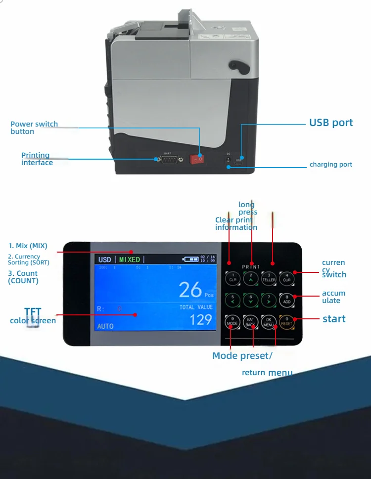 Rechargeable Money Counter Machine with LCD Display | 2,260 Bills per Minute, Mix/Sort/Count, Cash Counter Bill Counter Machine - Image 14