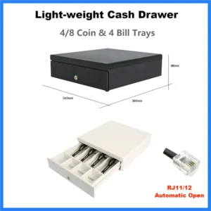 Light Weight Steel Cash Drawer RJ11 RJ12 Cash Box with Coin Tray Bill Trays Automatic Open Cashier Printer Cash Register Connect