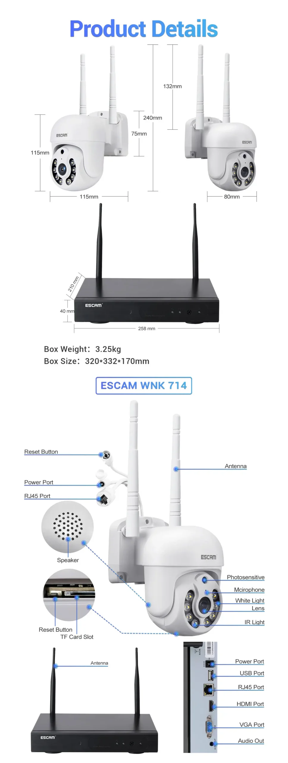 ESCAM H.265 3MP HD Wireless CCTV System Two Way Audio Waterproof PTZ WIFI IP Security Camera 8CH P2P NVR Video Surveillance Kit - Image 18